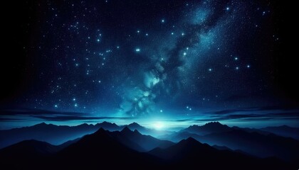 Starry Night Sky Over Mountain Range, Nature Background
