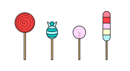 Lollipop vector icon. Flat colorful set of sweets logo with lines. Candies in thin style.