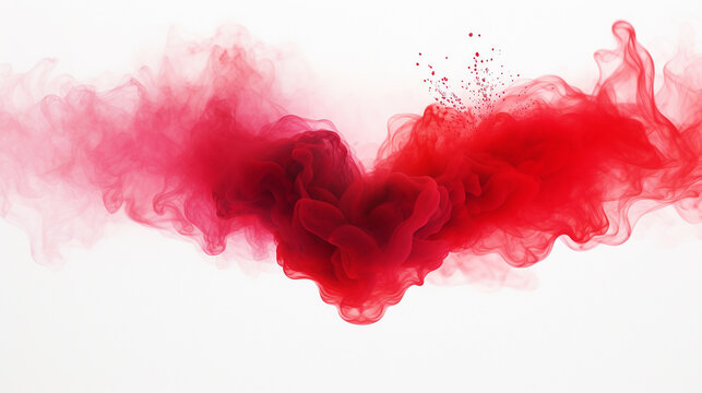 Red heart-shaped smoke on a plain background. Copy space. Design element for Valentine's Day.