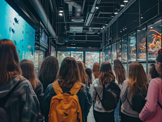 A Photo of a Group of Students On a Field Trip At a Science Museum