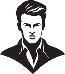 Serene Silhouette Crest Calm Male Face Vector Icon with Subtle Lines 