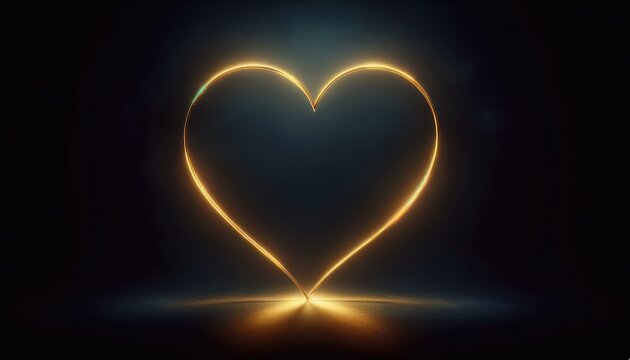 Glowing Heart Neon Light on Dark Background, Love Concept