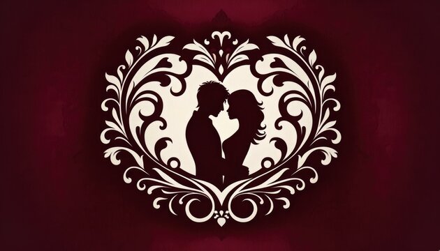 Romantic Silhouette of Couple Kissing, Valentine's Day Concept