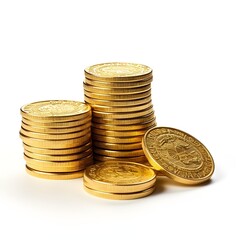 Stack of gold coins isolated on white. Generative AI