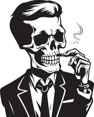 Vintage Vogue Crest Smoking Skeleton Vector Logo for Stylish Branding 