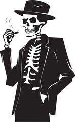 Retro Respite Insignia Elegant Skeleton Vector Design for Smoking Gentleman Icon 