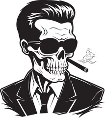 Antique Ash Insignia Smoking Gentleman Skeleton Vector Logo for Vintage Allure 