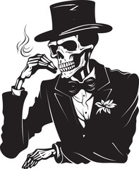 Classic Cigarette Badge Smoking Skeleton Vector Logo for Timeless Panache 