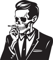 Cigar Connoisseur Crest Vector Design for Smoking Skeleton Icon with Sophistication 