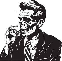 Cigar Connoisseur Crest Sophistication in Smoking Skeleton Vector 