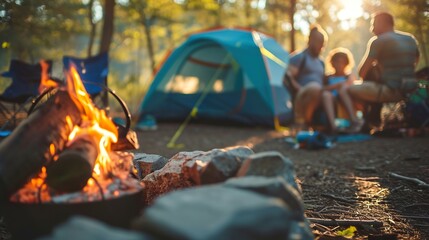 family camping in the nature - obrazy, fototapety, plakaty