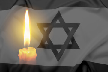 Candle and flag of Israel, double exposure - obrazy, fototapety, plakaty