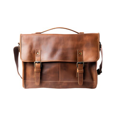 Brown leather Messenger bag (PNG Object) isolated on transparent and white background