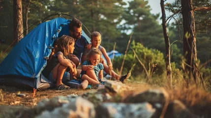 Tuinposter family camping in the nature © senyumanmu