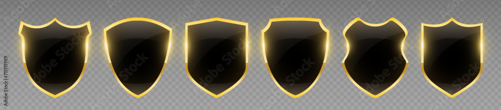Wall mural set of vector shields. black glossy shield collection with gold frame. banner set with shiny frame. 