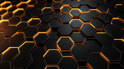 Abstract background with hexagons black hexagonal honeycomb background with golden edges