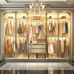 High-End Dressing Room in a Fashion Showroom: Stylish and Sophisticated