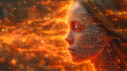 A person exploding with information from technology. 