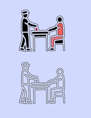 Vector illustration of a detective interrogating suspect at detention room silhouette