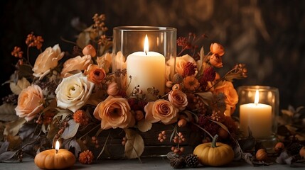 Candlelight Whispers Amongst Autumnal Floral Hues valentine's day created with generative ai