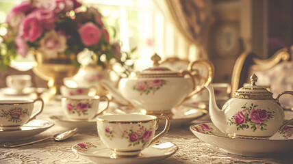 Delightful afternoon tea with cakes and pastries - obrazy, fototapety, plakaty