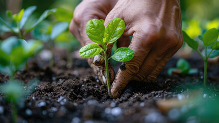 Gentle Hands Taking Care of a Seedling - obrazy, fototapety, plakaty