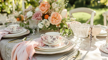 Fototapeta premium Delightful afternoon tea with cakes and pastries