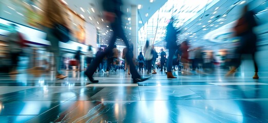 a blurry photo of people walking down a street
