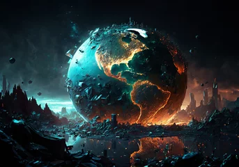 Fotobehang dramatic illustration about destruction of planet earth © ANTONIUS