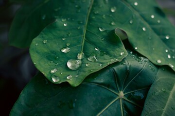 Close-up of fresh water droplets on a vibrant green leaf