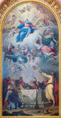 VIENNA, AUSTRIA - JULY 30, 2014: The painting of Assumption of Virgin Mary on the side altar of St. Charles Borromeo church by Sebastiano Ricci (1734).