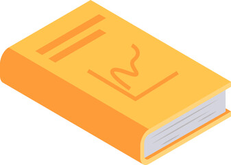 Isometric closed book with orange cover and bookmark. Educational object, isometric reading material vector illustration.