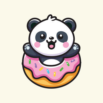 cute panda donut vector design illustration