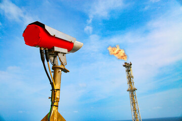 Gas detector and gas methane sensor installed on site for monitor gas flare station or flare condition. The sensor have been monitored gas leak and temperature of burning in oil and gas industry.