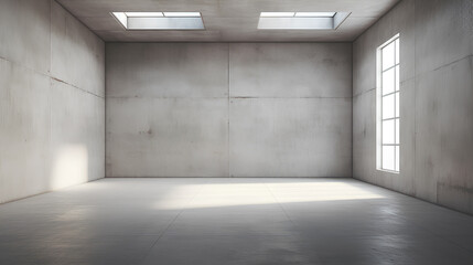 Obraz premium Large spacious empty room with gray concrete walls.