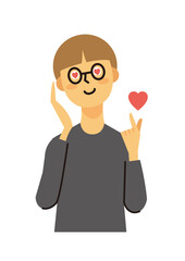 主婦　女性　ミドル　指ハート　ショートヘア