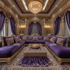 Middle Eastern Luxury: Purple Living Room Decor - obrazy, fototapety, plakaty