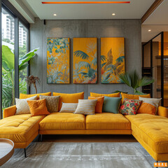 Brazilian Modern Living Room Look in Yellow and Green