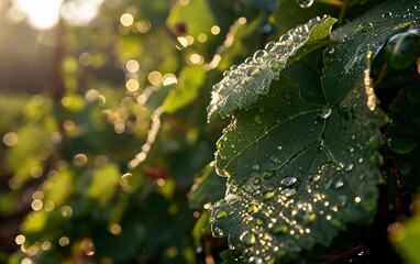Close up photography of Vineyard after the rain 
