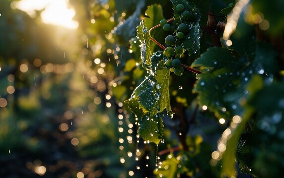 Close up photography of Vineyard after the rain 