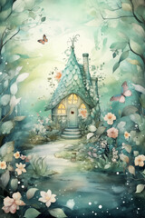 Obraz premium Fairy tale wallpaper mint green