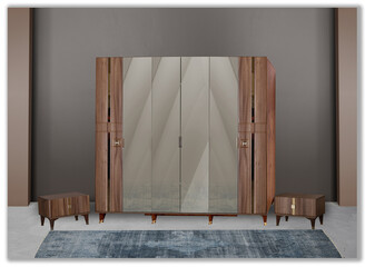 Nescafé color room decoration with a very beautiful brown mirrored wardrobe