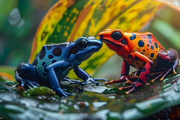 poison dart frogs sitting together 