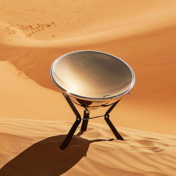 Portable Solar Cooker on Sand-Colored Background