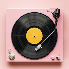Classic Vinyl Turntable on Soft Pink Background