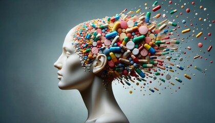 Mind Explosion: Conceptual Art of Medications and Mental Health. - obrazy, fototapety, plakaty
