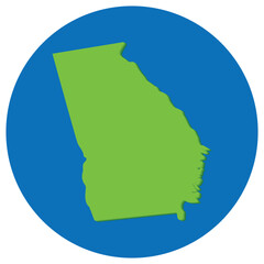 Georgia (U.S. state) state map in globe shape green with blue circle color. Map of the U.S. state of Georgia.