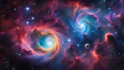 Fototapeta premium wallpaper of cosmic scene featuring a vibrant and colorful nebula with swirling gases and celestial wonders background.