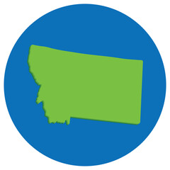 Montana state map in globe shape green with blue round circle color. Map of the U.S. state of Montana.