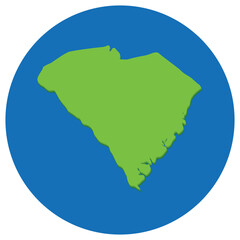 South Carolina state map in globe shape green with blue round circle color. Map of the U.S. state of South Carolina.